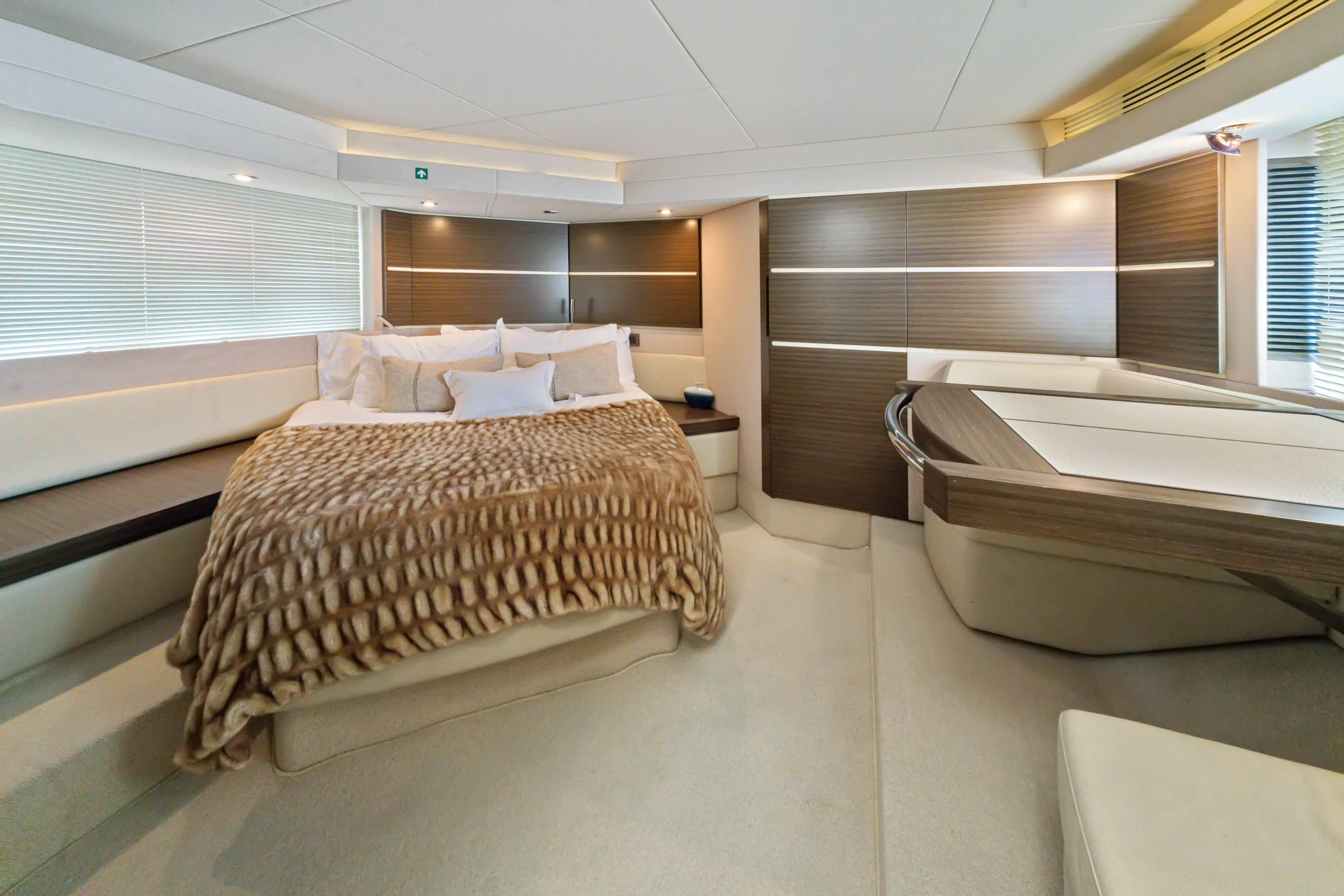  Yacht Photos Pics Luxurious interior of 2016 Azimut 54 Flybridge yacht bedroom.
