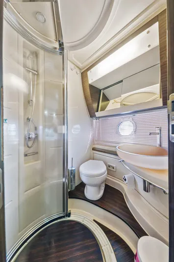  Yacht Photos Pics Luxurious 2016 Azimut 54 Flybridge yacht bathroom with modern shower and sleek design.