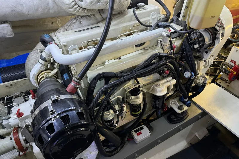  Yacht Photos Pics Engine room of a 1989 Seaton Trawler showcasing detailed mechanical components.