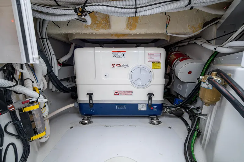  Yacht Photos Pics Engine room of 2025 HCB 48 Campeon boat, featuring mechanical equipment and wiring.