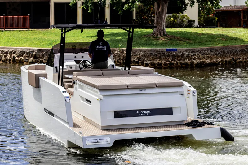  Yacht Photos Pics 2024 De Antonio Yachts D28 Open cruising on a calm waterway.