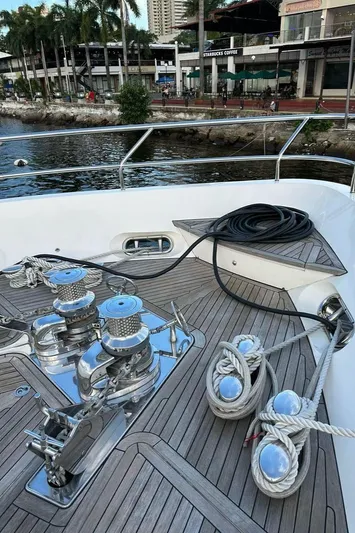 Blue Moon Yacht Photos Pics Deck of 2013 Princess M Class 32M yacht with mooring equipment.