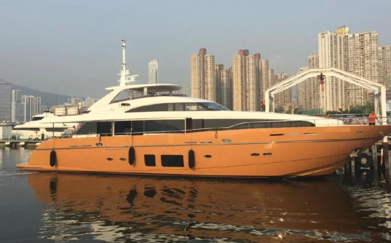 Blue Moon Yacht Photos Pics Luxury Princess M Class 32M yacht docked in urban marina, 2013 model.