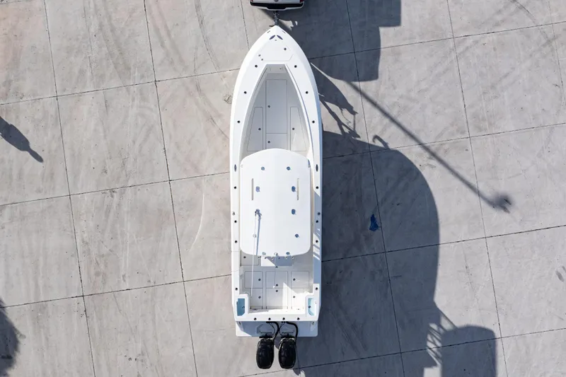  Yacht Photos Pics Aerial view of 2021 SeaVee 322Z boat on concrete surface.