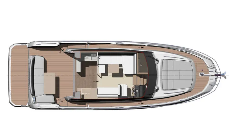 Yacht Photos Pics Top view of 2023 Prestige 420S yacht layout, showcasing spacious deck and interior design.