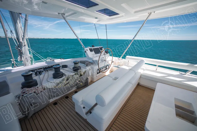 Sea Dog Yacht Photos Pics Luxurious 2020 Leopard 58 yacht helm with ocean view and modern design.