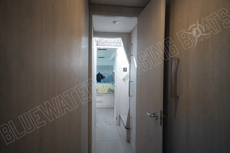 Sea Dog Yacht Photos Pics Hallway leading to captain's quarters on 2020 Leopard 58 yacht.