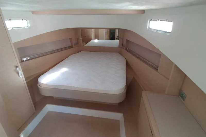  Yacht Photos Pics 2025 Solaris Power 44 Open yacht interior cabin with bed and modern design.