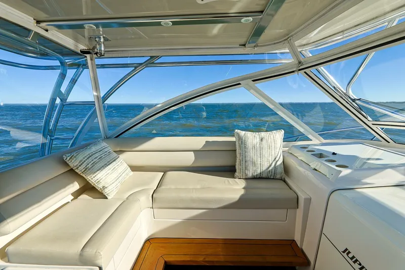 Tranquila Yacht Photos Pics Luxurious interior of 2016 Jupiter 41 EX yacht with ocean view.