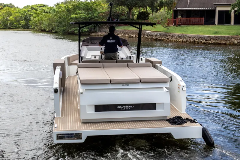  Yacht Photos Pics 2024 De Antonio Yachts D28 Open cruising on a scenic waterway.