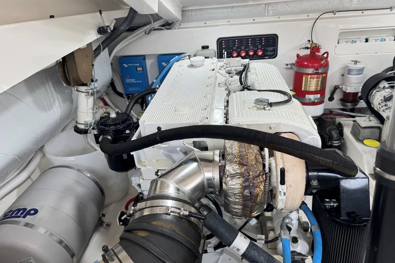  Yacht Photos Pics Engine room of 2022 Tiara Yachts 43 Open, featuring advanced marine equipment and systems.