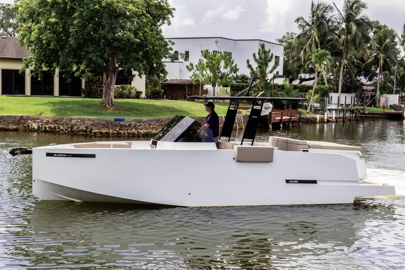  Yacht Photos Pics 2024 De Antonio Yachts D28 Open cruising on a scenic waterway.