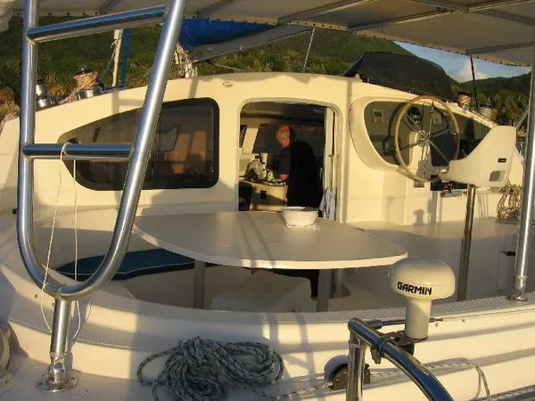 Ocean Mandalay Yacht Photos Pics Cockpit Table and Helm Station