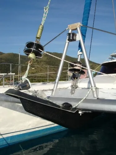 Ocean Mandalay Yacht Photos Pics Close-up of Fountaine Pajot Belize 43 catamaran, 2003 model.