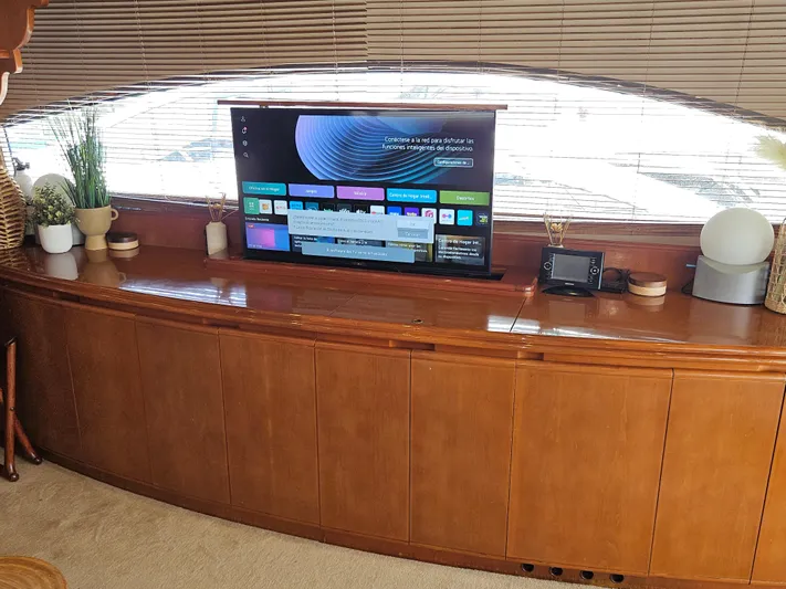  Yacht Photos Pics Luxurious interior of 1998 Astondoa 72 GLX yacht with modern entertainment system.