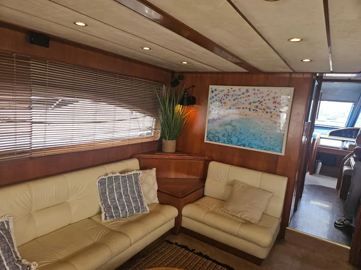  Yacht Photos Pics Luxurious 1998 Astondoa 72 GLX yacht interior with beige seating and elegant decor.