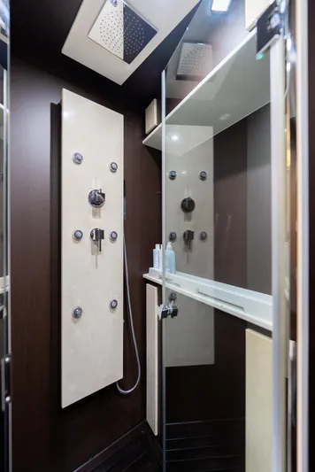  Yacht Photos Pics Luxurious shower in 2008 Azimut 103S yacht with modern fixtures and glass door.