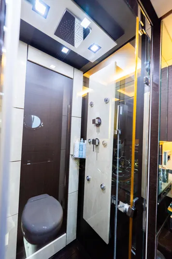  Yacht Photos Pics Luxurious bathroom interior of 2008 Azimut 103S yacht, featuring modern shower and sleek design.