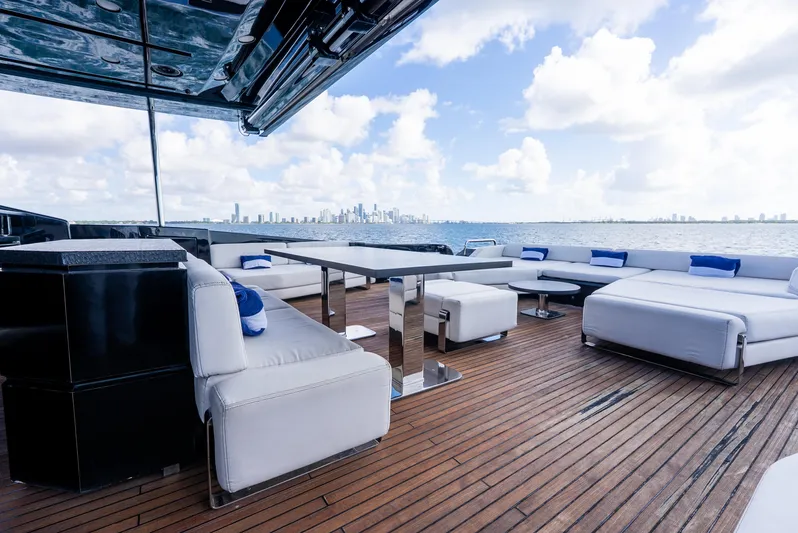  Yacht Photos Pics Luxurious 2008 Azimut 103S yacht deck with modern seating and ocean view.