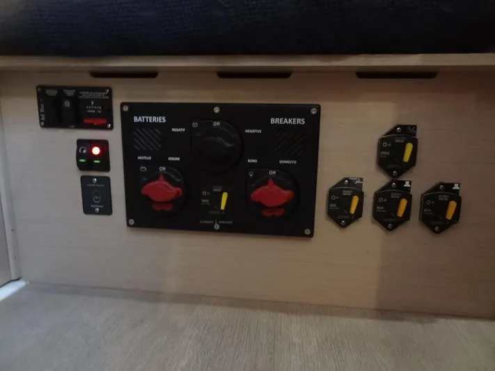 Exit Strategy Yacht Photos Pics Control panel of a 2020 Beneteau Oceanis 46.1 sailboat.