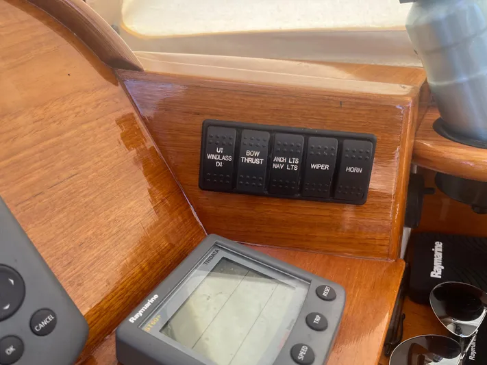  Yacht Photos Pics Control panel of a 1999 Hinckley Picnic boat with navigation equipment.