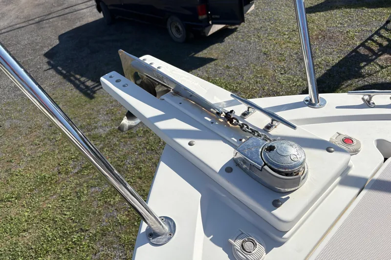 Intermission Yacht Photos Pics Bow of 2006 Back Cove 29 boat with anchor windlass and chain.
