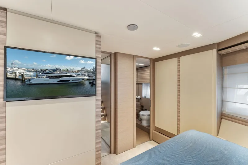 Only One Yacht Photos Pics Luxurious interior of 2020 Ferretti Yachts 670 with modern amenities and elegant design.