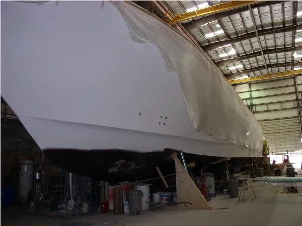  Yacht Photos Pics 2022 Westport HULL ONLY project in a shipyard, under construction.