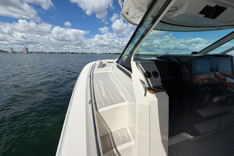 Marilee Yacht Photos Pics 2024 Tiara Yachts 43 LS on open water, showcasing sleek design and modern cockpit.