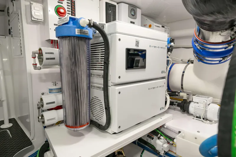 2026 Viking 50c Yacht Photos Pics Engine room of 2026 Viking 50 Convertible yacht with advanced filtration system.