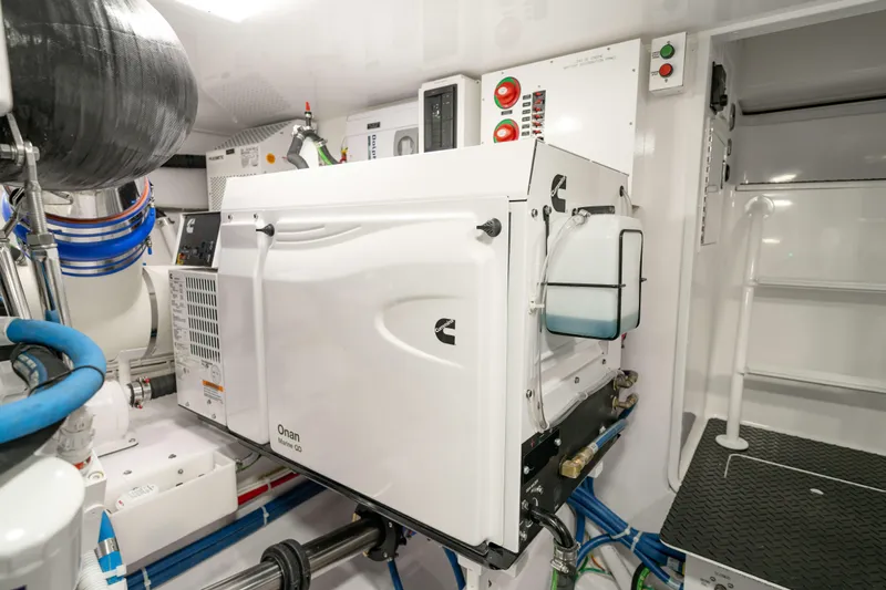 2026 Viking 50c Yacht Photos Pics Engine room of 2026 Viking 50 Convertible yacht with Onan generator.