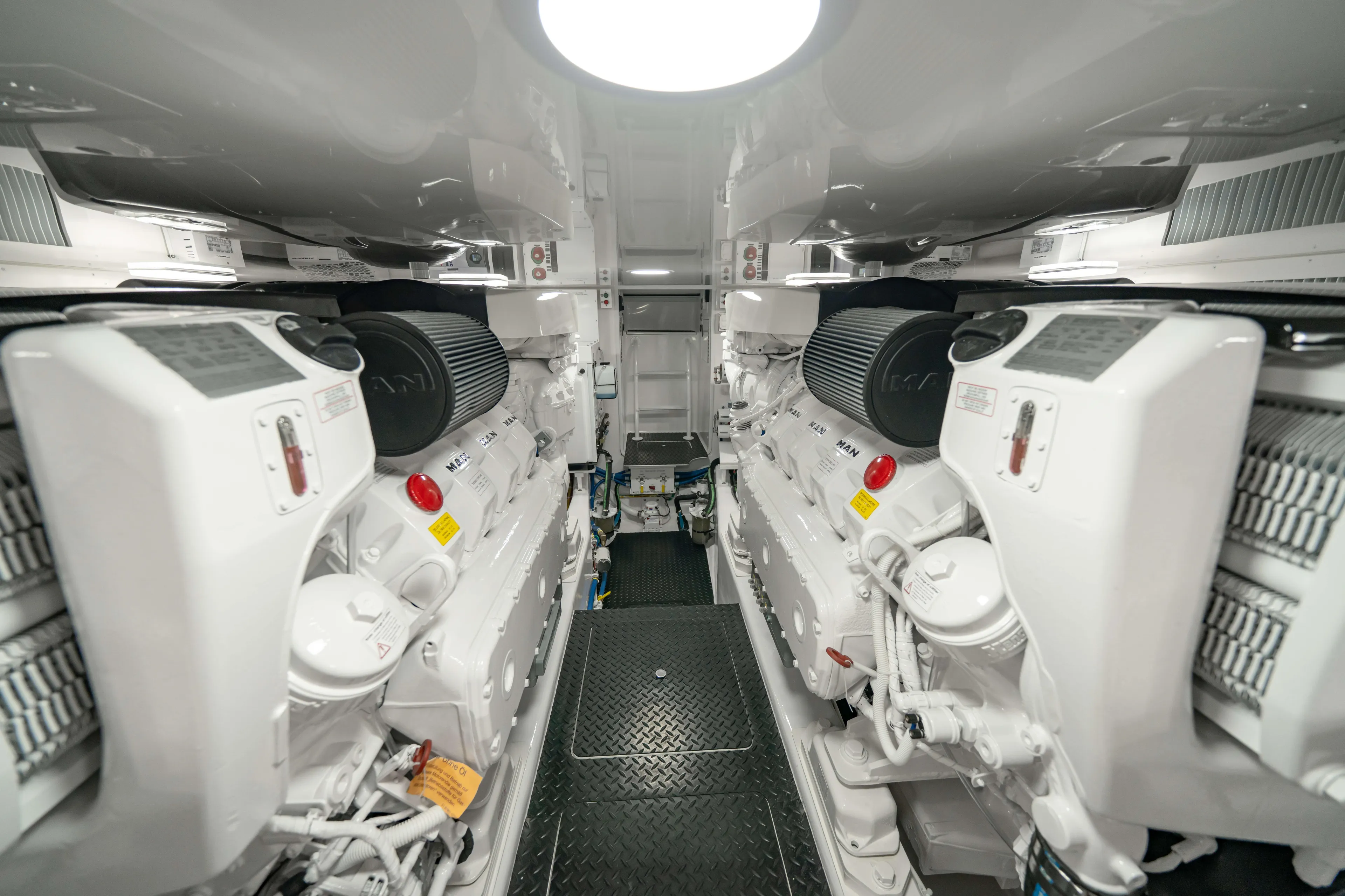 2026 Viking 50c Yacht Photos Pics Engine room of 2026 Viking 50 Convertible yacht, featuring advanced machinery and sleek design.