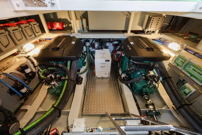 Yacht Photos Pics Engine room of 2017 Linssen Grand Sturdy 470 Wheelhouse with dual engines and equipment.