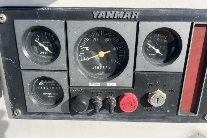  Yacht Photos Pics Control panel of a 1999 Hunter 460 with Yanmar engine gauges and switches.