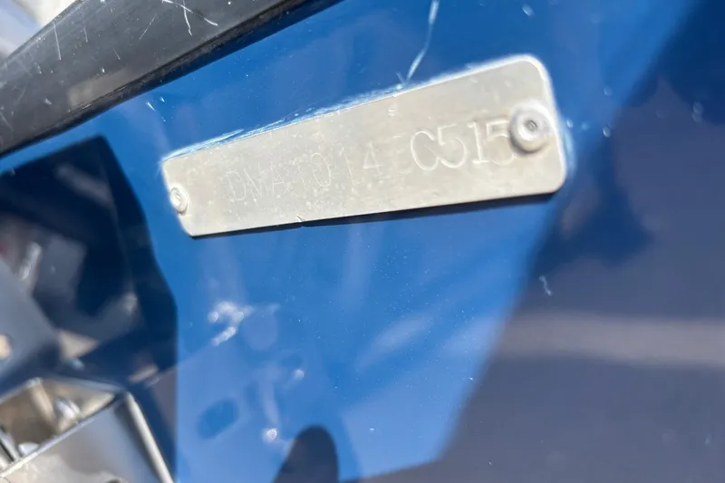 Liberty Call Yacht Photos Pics Close-up of a 2015 Edgewater 320CC boat's identification plate.