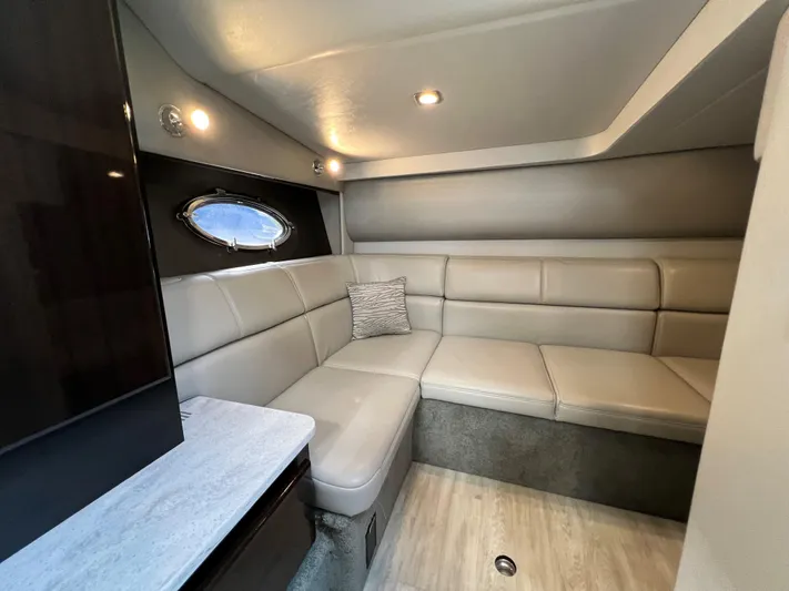  Yacht Photos Pics 2017 Formula 37 Performance Cruiser interior with beige leather seating and modern lighting.