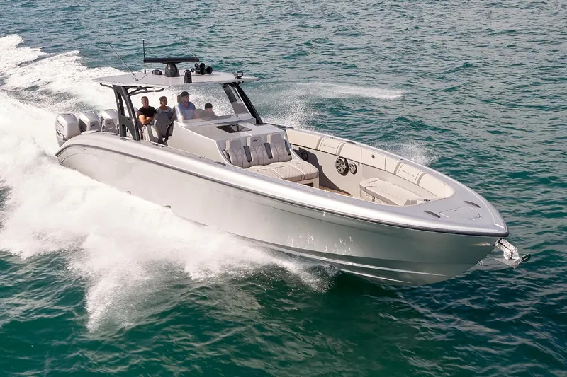  Yacht Photos Pics 2018 Midnight Express 43 Open boat cruising on ocean waters.