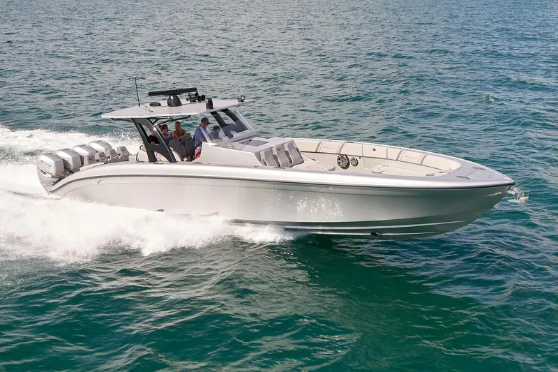  Yacht Photos Pics 2018 Midnight Express 43 Open boat cruising on open water.