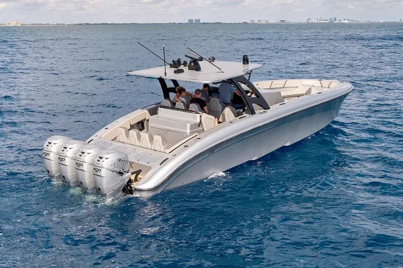  Yacht Photos Pics 2018 Midnight Express 43 Open boat cruising on open water with four powerful engines.