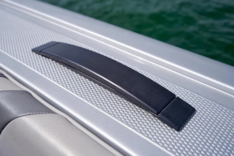  Yacht Photos Pics Handle detail on 2018 Midnight Express 43 Open boat, textured surface, close-up view.