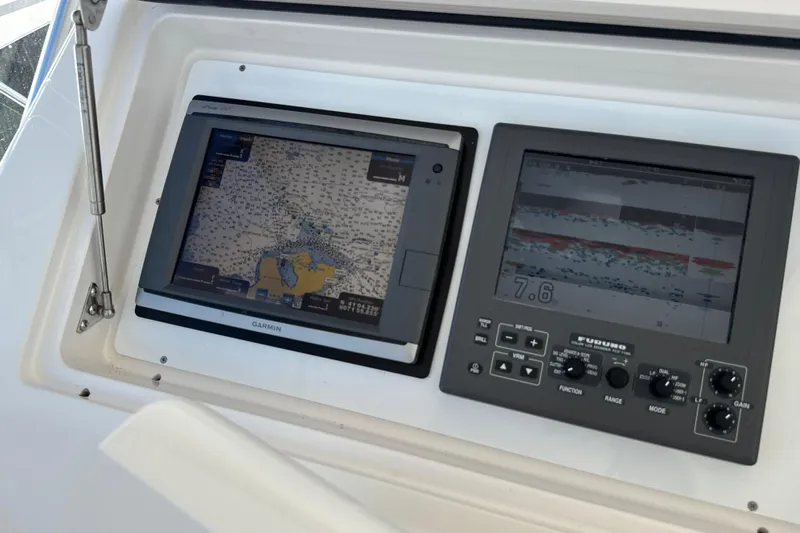 On The Ball Yacht Photos Pics Navigation and sonar displays on a 2006 Viking 56 Convertible yacht.