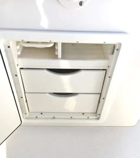  Yacht Photos Pics Storage compartment with drawers on a 2018 Jupiter 29 HFS boat.