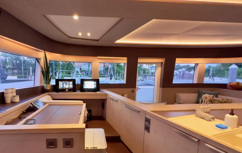 Twin Flame Yacht Photos Pics Luxurious interior of 2020 Lagoon Seventy 7 yacht with modern design and spacious layout.