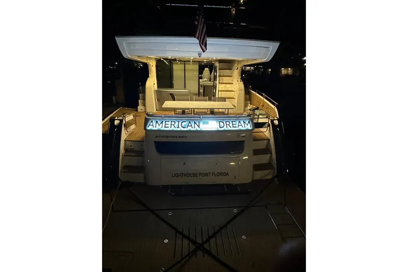 American Dream Yacht Photos Pics Schaefer 660 yacht named "American Dream" docked at night, Lighthouse Point, Florida.