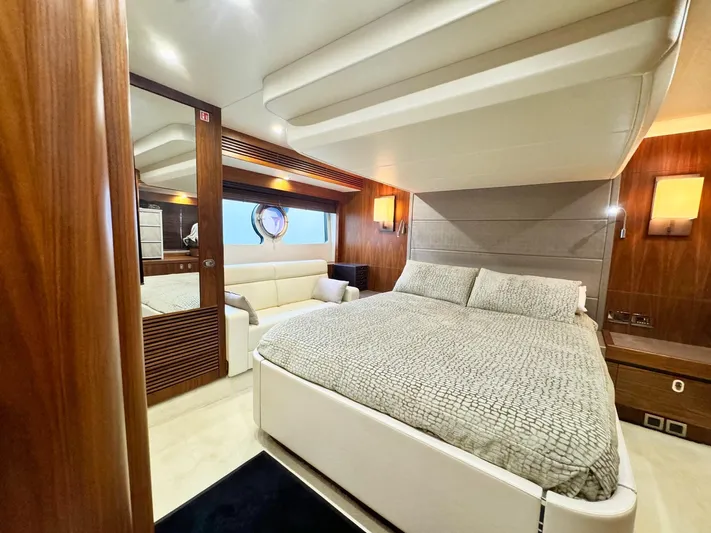 The Office Yacht Photos Pics Luxurious bedroom interior of 2015 Sunseeker Manhattan 55 yacht with modern design.