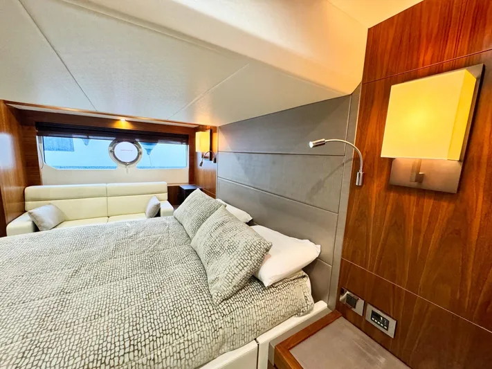 The Office Yacht Photos Pics Luxurious bedroom interior of 2015 Sunseeker Manhattan 55 yacht with modern design.