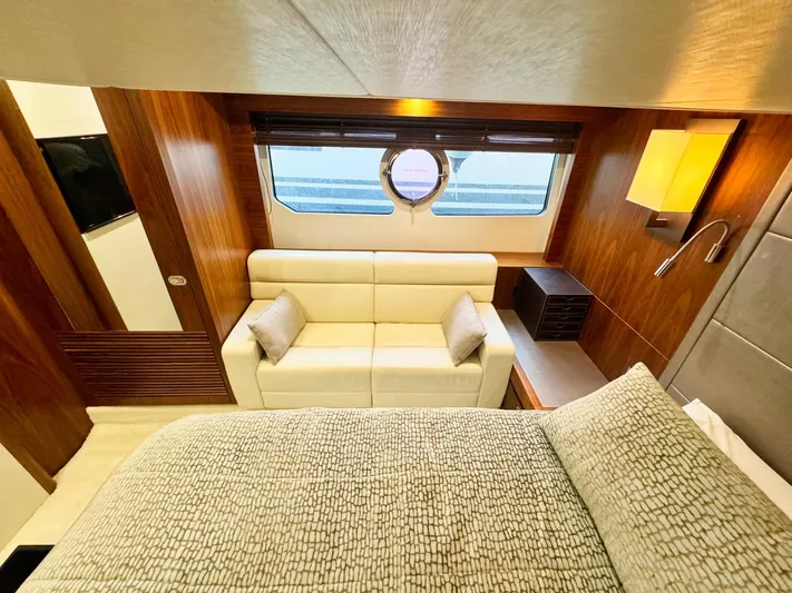 The Office Yacht Photos Pics Luxurious cabin interior of 2015 Sunseeker Manhattan 55 yacht with elegant furnishings.