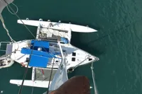Aerial view of 2008 Trimaran POLYNESIA 42 on calm water.