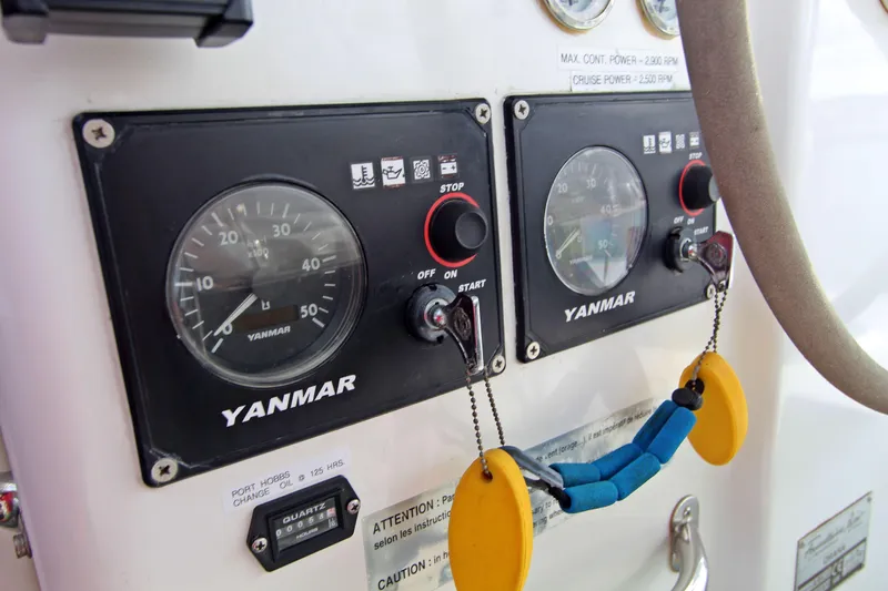  Yacht Photos Pics Yanmar engine controls on 2008 Fountaine Pajot Orana 44 catamaran dashboard.