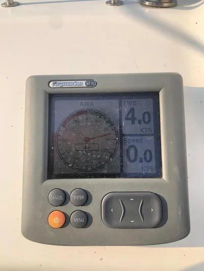 Superstition Yacht Photos Pics Raymarine ST70 display on 2012 Beneteau Oceanis 40 sailboat, showing wind speed and direction.